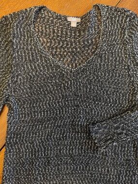 J. Jill Black and White Marled V-Neck Sweater